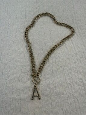 Gold-Tone Chain Necklace with 'A' Initial Pendant